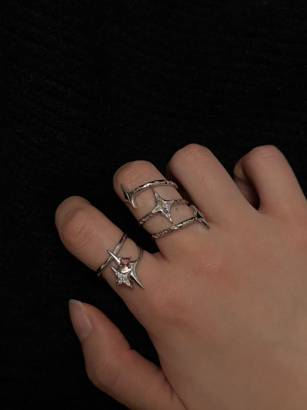 Molten Supernova Ruby Starburst Ring Set