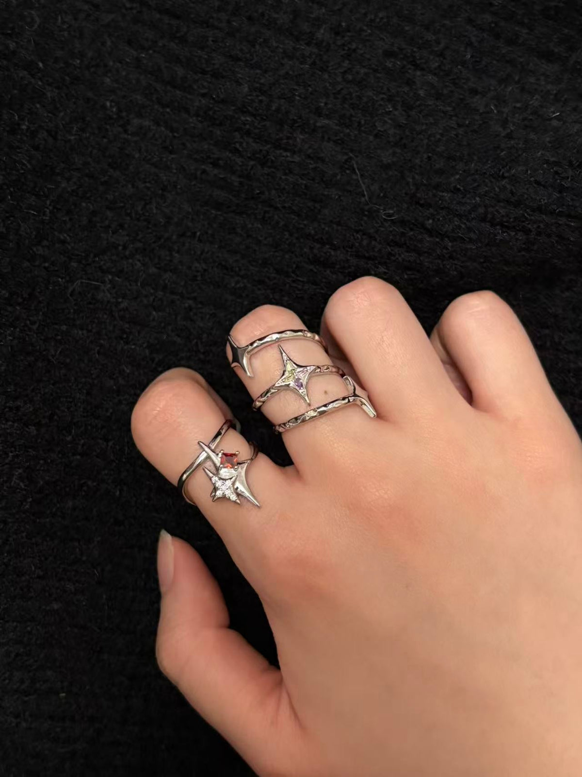 Molten Supernova Ruby Starburst Ring Set