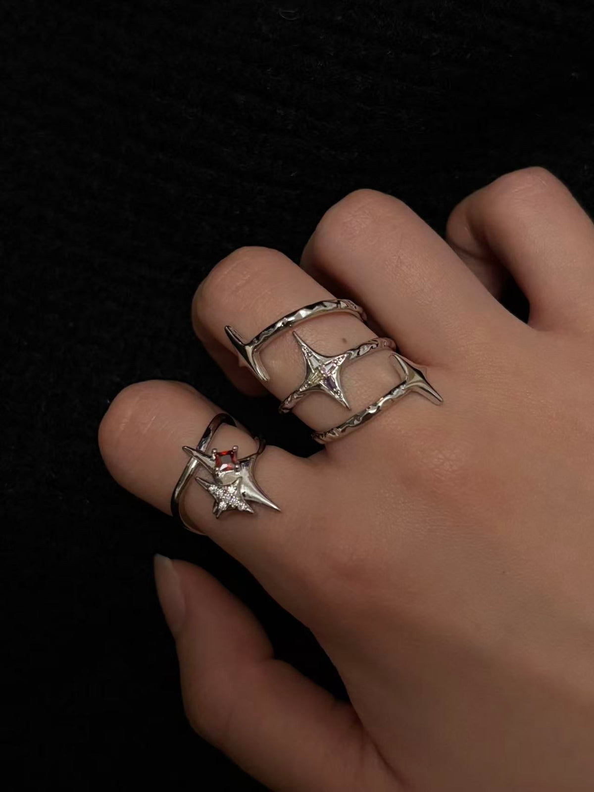 Molten Supernova Ruby Starburst Ring Set